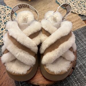Fluff Quilted crisscross Shearling Slingback Slippers platform